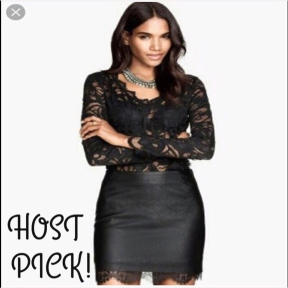 H&M Dresses & Skirts - H&M Faux Leather Skirt Lace Hem